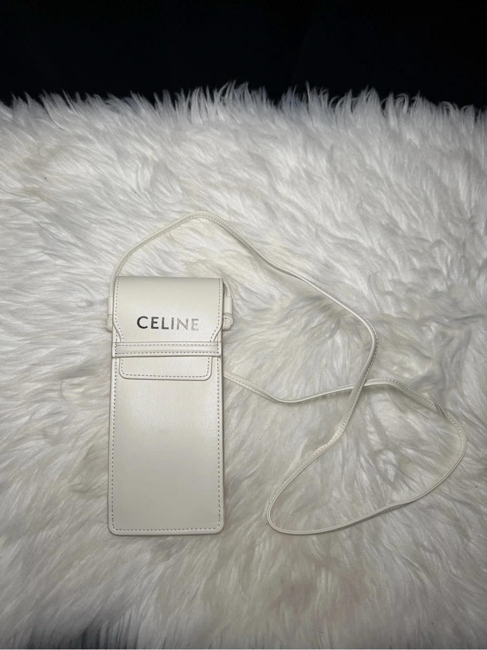 Celine White Leather Crossbody Phone Pouch